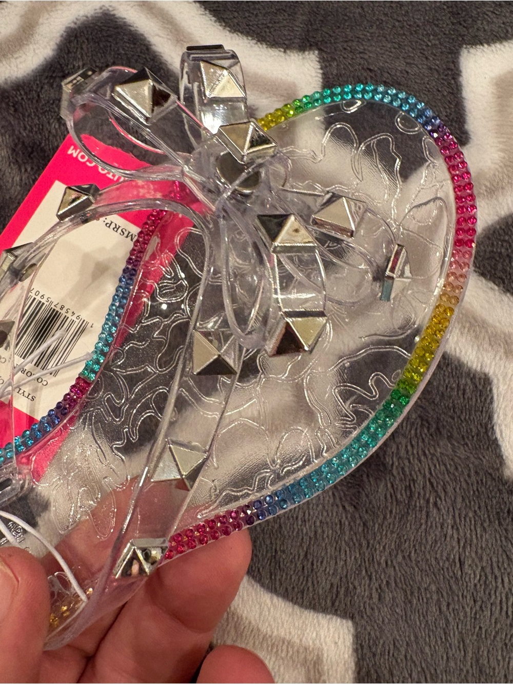 Vince Camuto Clear Jelly Sandals with Rainbow Trim and Studs
